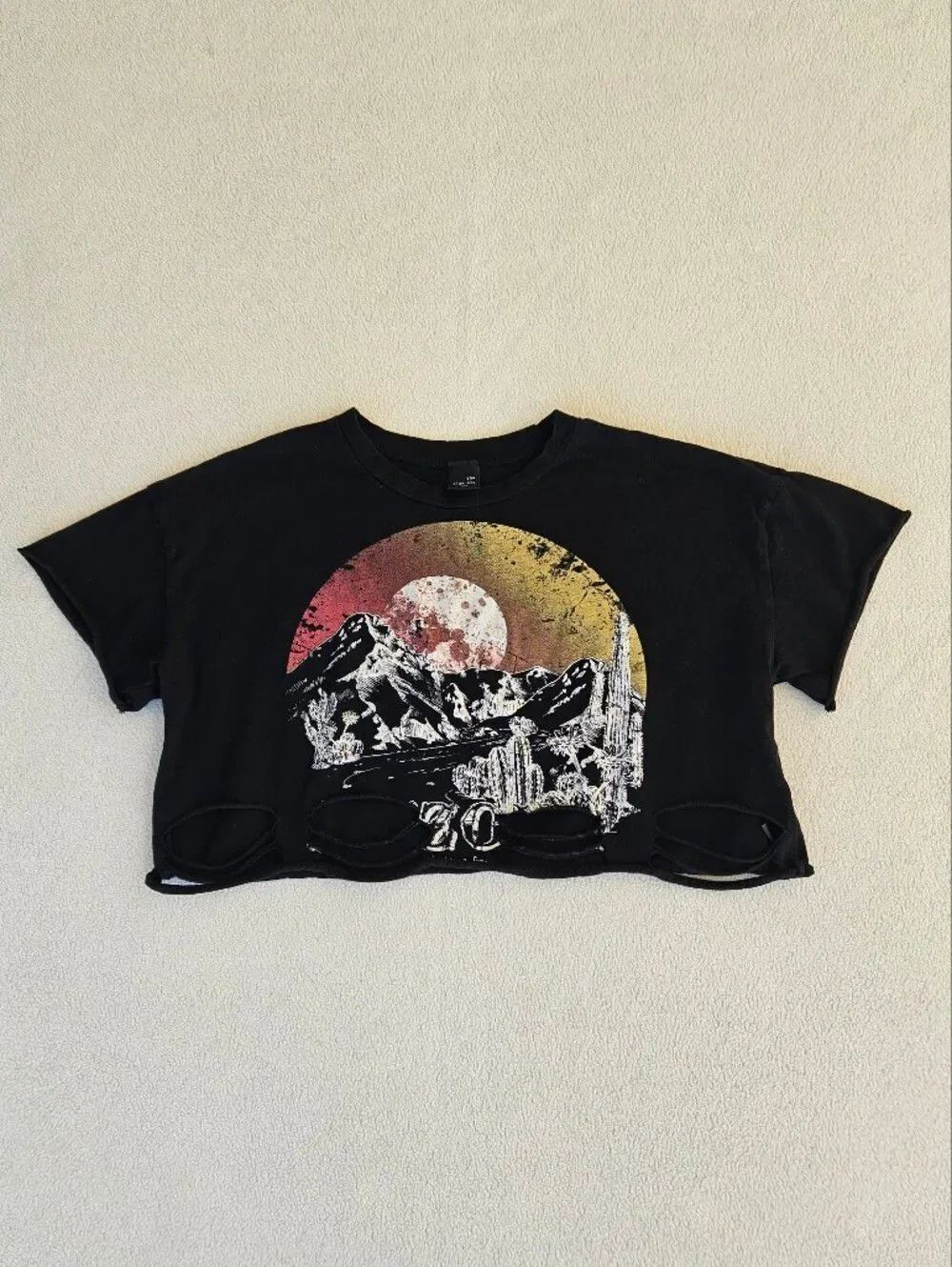 The Classic Black Graphic Cropped Tee with Sunset Circle Size S